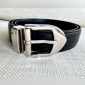 Louis Vuitton Black Epi Leather Belt Silver Buckle Size 32 / 80 Made in France
